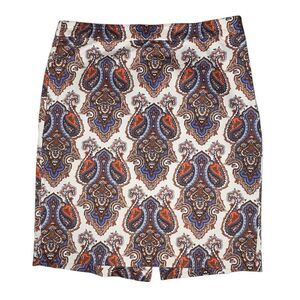 J. Crew Skirt Women’s 8 Purple Orange Brown Paisley 98% Cotton Pencil Knee  J